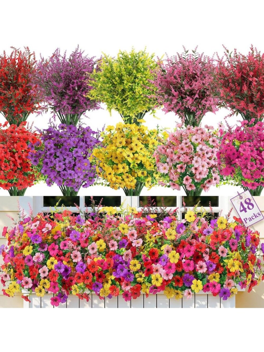 SHareconn 48 Bundles Artificial Flowers for Outdoors UV Resistant Decor